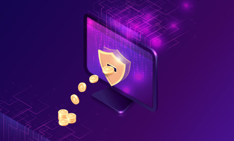 Cryptocurrency mining isometric concept