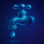Illustration futuriste d’un robinet digital avec goutte, symbolisant un faucet Web3 pour obtenir des tokens testnet gratuitement