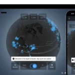 Interface de l'application Nexus Devnet affichant les nodes actifs sur une carte interactive en version desktop et mobile