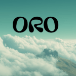 Logo ORO AI en noir centré sur un ciel de nuages et montagne — visuel 16/9
